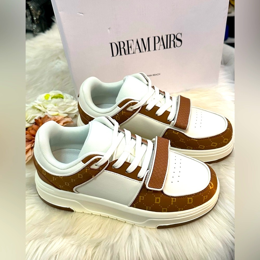 Designer Print Women’s Sneakers in White and Brown By Dream Pairs NEW! - Picture 5 of 9